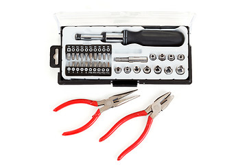 Image showing Screwdriver Bit Set with pliers on white