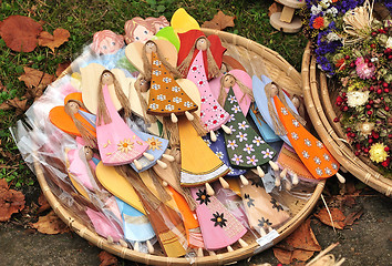 Image showing Little wooden painted angels art craft