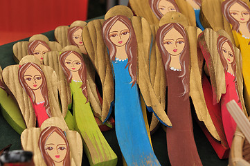 Image showing Little wooden painted angels art craft