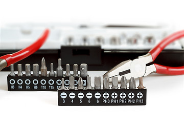 Image showing Screwdriver Bit Set on White with pliers