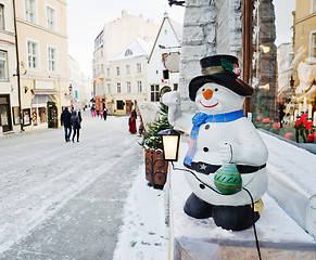 Image showing Street of Tallinn decorated by Christmas holidays