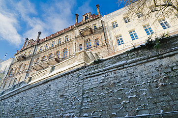 Image showing The facade of the historic building in Tallinn frosty morning 