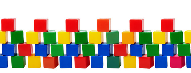 Image showing Old plastic color blocks - toys isolated on white background