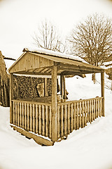 Image showing Outdoor porch in winter, vintage