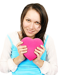 Image showing Woman giving a heart gift