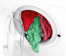 Image showing Washing machine with clean colorful clothes