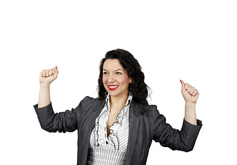 Image showing Young woman celebrating a business victory