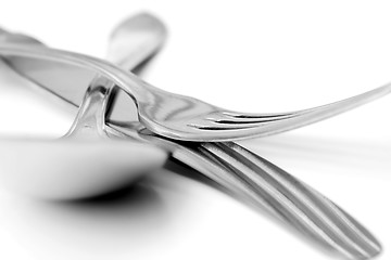 Image showing Shiny spoon, knife and fork 