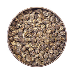 Image showing Chinese Jasmine Green Tea in Tin Jar