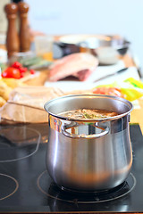 Image showing Saucepan with soup