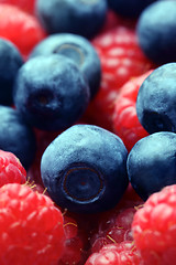 Image showing Raspberries & Blueberries