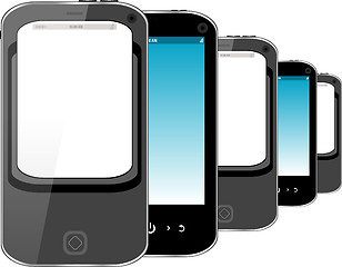 Image showing Photo-realistic illustration of different colored smart phones with screen