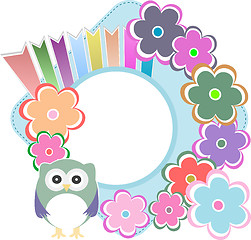 Image showing Seamless retro flowers and owl kids illustration background pattern