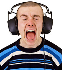 Image showing Shout male music lover with big headphones