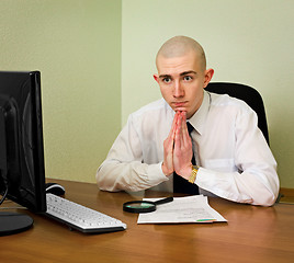 Image showing Thoughtful puzzle office manager