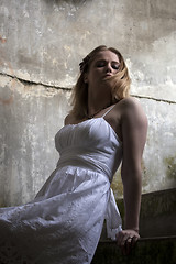 Image showing Beautiful Young Blonde Woman with White Dress