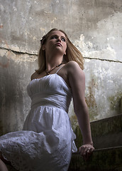 Image showing Beautiful Young Blonde Woman with White Dress