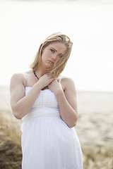 Image showing Beautiful Young Blonde Woman on Beach 