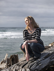 Image showing Beautiful Young Blonde Woman on Beach 