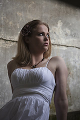 Image showing Beautiful Young Blonde Woman with White Dress