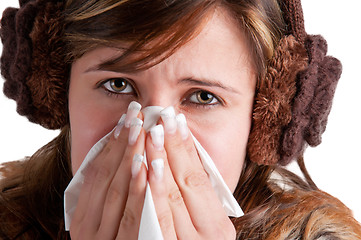 Image showing Sick Woman Sneezing