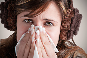 Image showing Sick Woman Sneezing