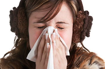 Image showing Sick Woman Sneezing