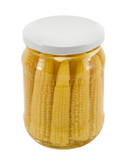 Image showing glass jar preserved ecological corn ears isolated 
