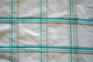 Image showing closeup crumple shirt fabric green square shape texture background 