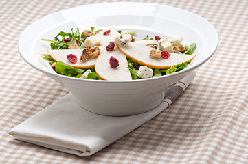Image showing Fresh pears arugula gorgonzola cheese salad