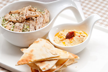 Image showing chicken taboulii couscous with hummus