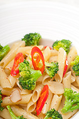 Image showing Italian penne pasta with broccoli and chili pepper