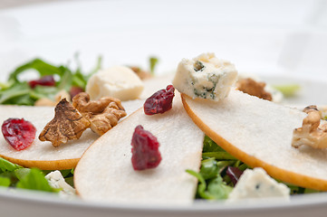 Image showing Fresh pears arugula gorgonzola cheese salad