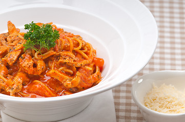 Image showing Italian spaghetti pasta with tomato and chicken