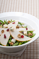 Image showing Fresh pears arugula gorgonzola cheese salad