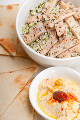 Image showing chicken taboulii couscous with hummus