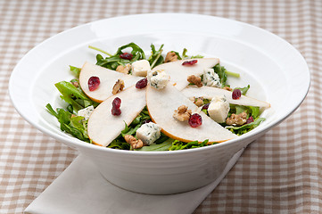 Image showing Fresh pears arugula gorgonzola cheese salad