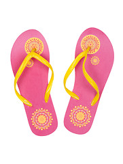 Image showing Pink summer beach shoes with a yellow pattern