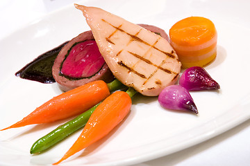 Image showing Grilled Chicken Breast with Veal Tenderloin Terrine