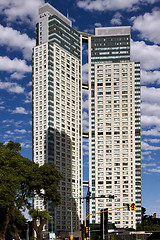 Image showing skyscraper clouds and traffic lights