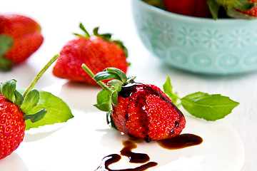 Image showing Strawberry with Balsamic sauce