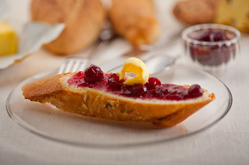 Image showing bread butter and jam 