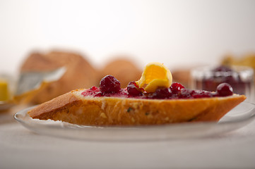 Image showing bread butter and jam 