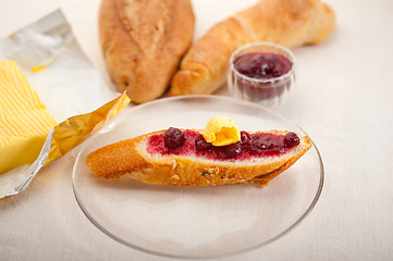 Image showing bread butter and jam 