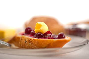 Image showing bread butter and jam 