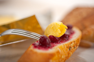 Image showing bread butter and jam 