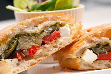 Image showing ciabatta panini sandwichwith vegetable and feta