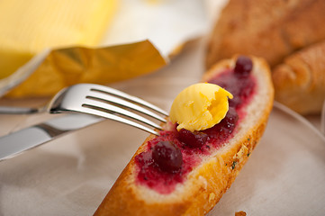 Image showing bread butter and jam 