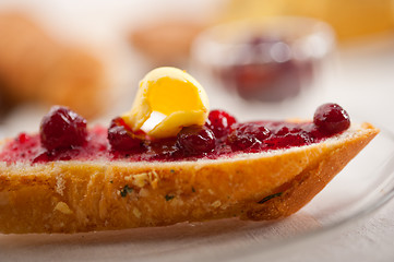 Image showing bread butter and jam 