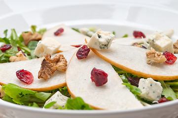 Image showing Fresh pears arugula gorgonzola cheese salad